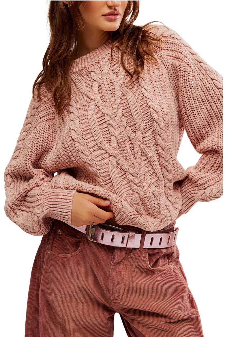 Frankie Cable Cotton Sweater, Main, color, MISTY ROSE