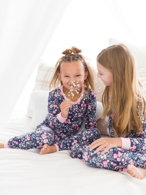 Shop Rufflebutts Softsnooze Girls Ruffle Long Sleeve Pajama Set In Moonlit Meadow