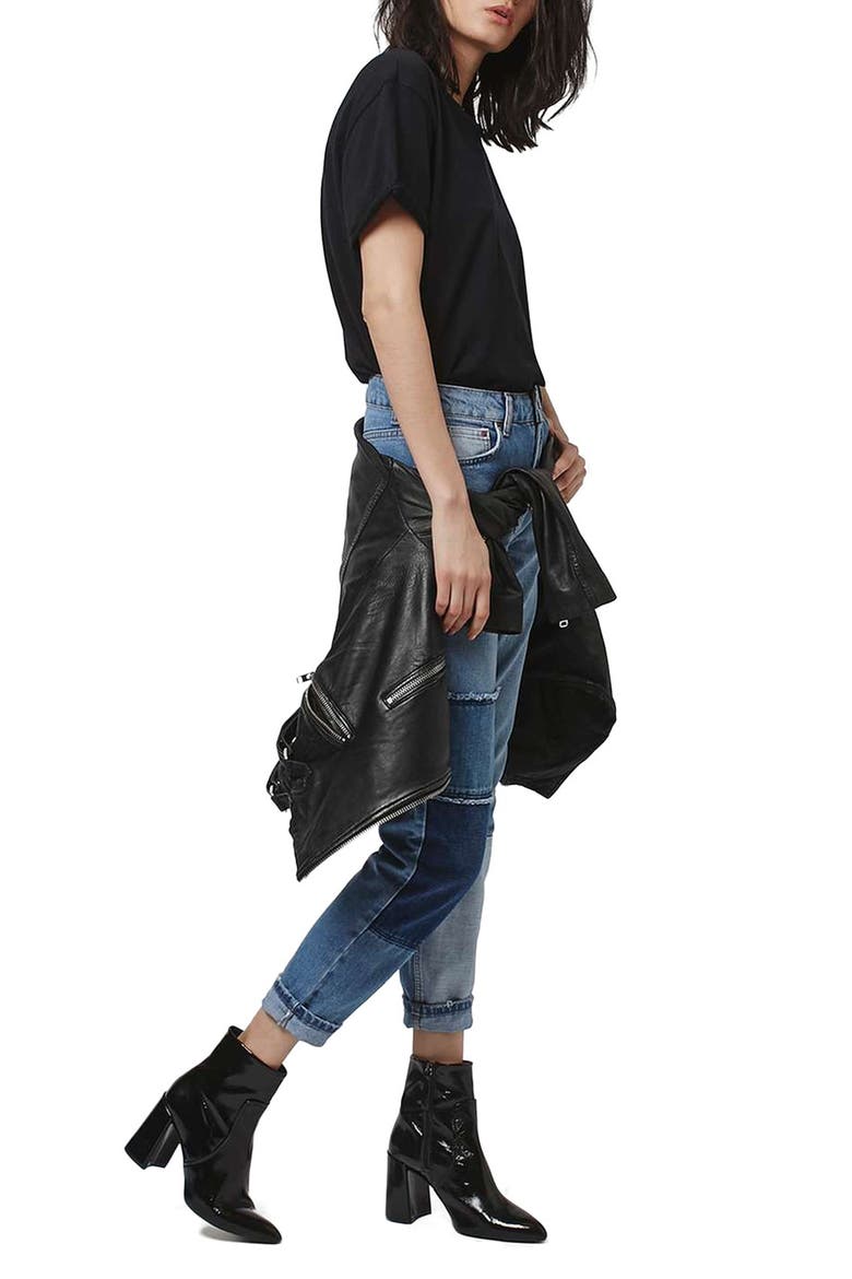 Mom Patchwork High Rise Jeans, Alternate, color, BLUE