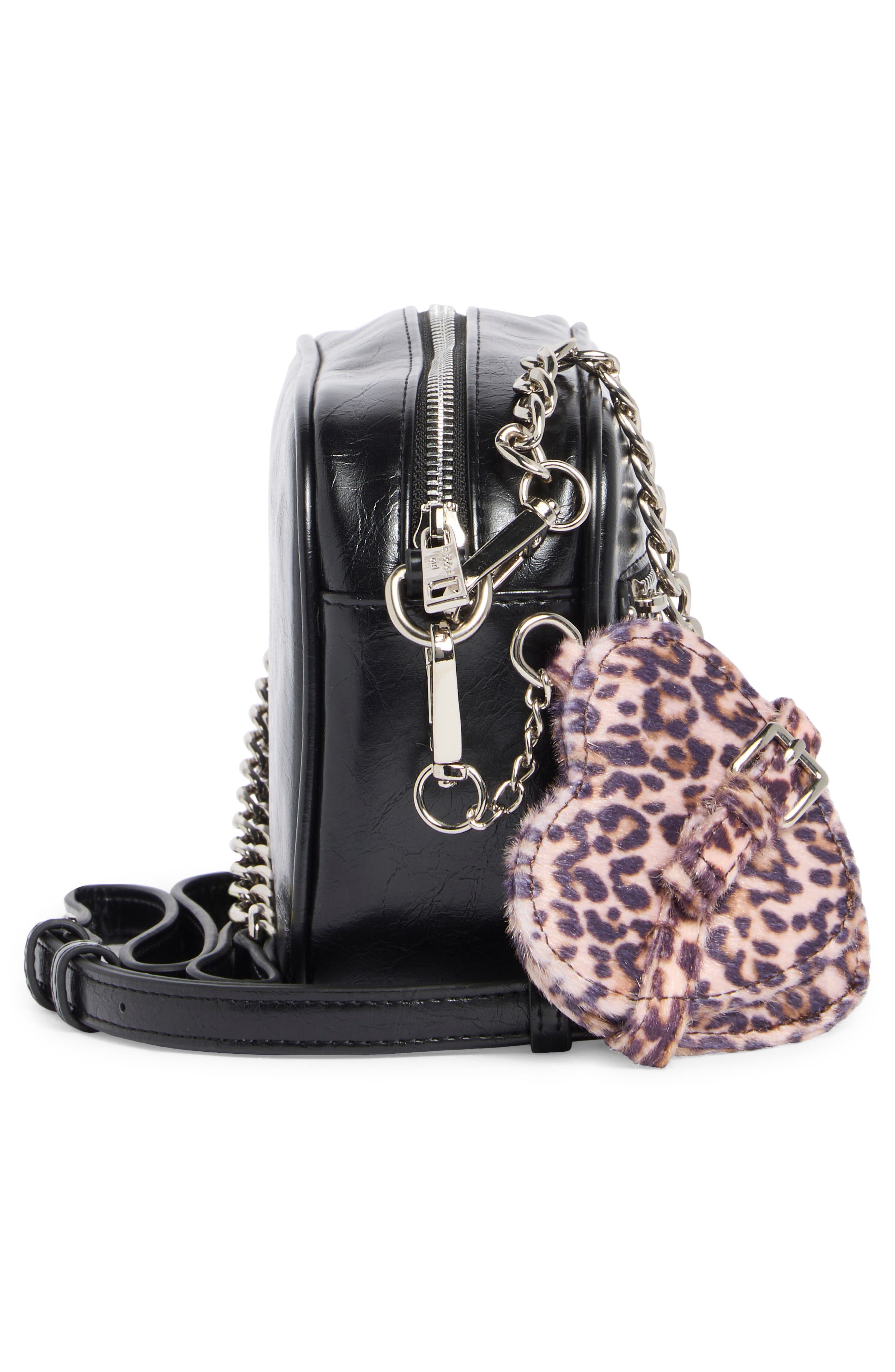 Madden Girl Crinkle Faux Leather Camera Crossbody Bag with Pouch, Alternate, color, Black