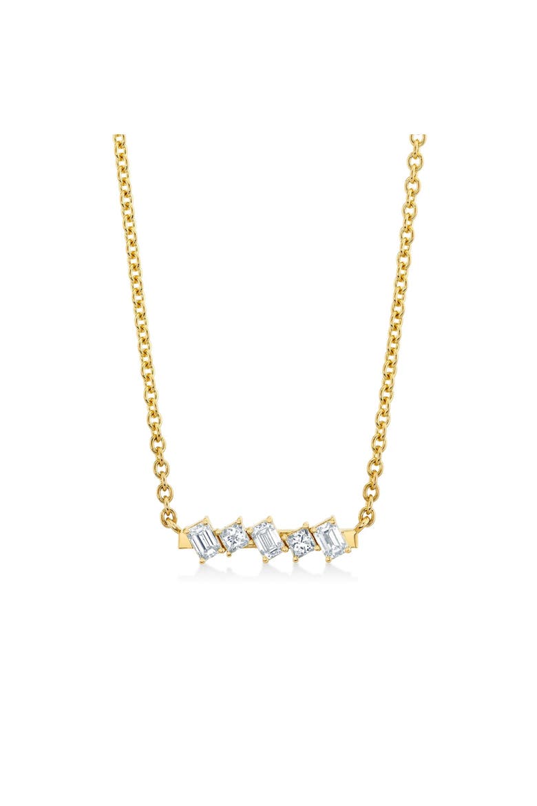 Mini Montage Emerald & Princess Diamond Bar Necklace, Alternate, color, 18K Yellow Gold