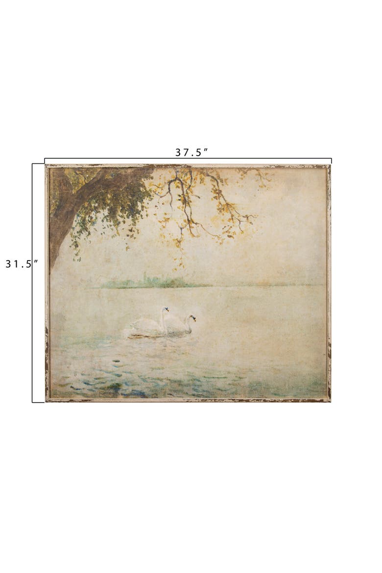 Swans on a Lake Distressed Wood Wall Art, Alternate, color, Multicolor