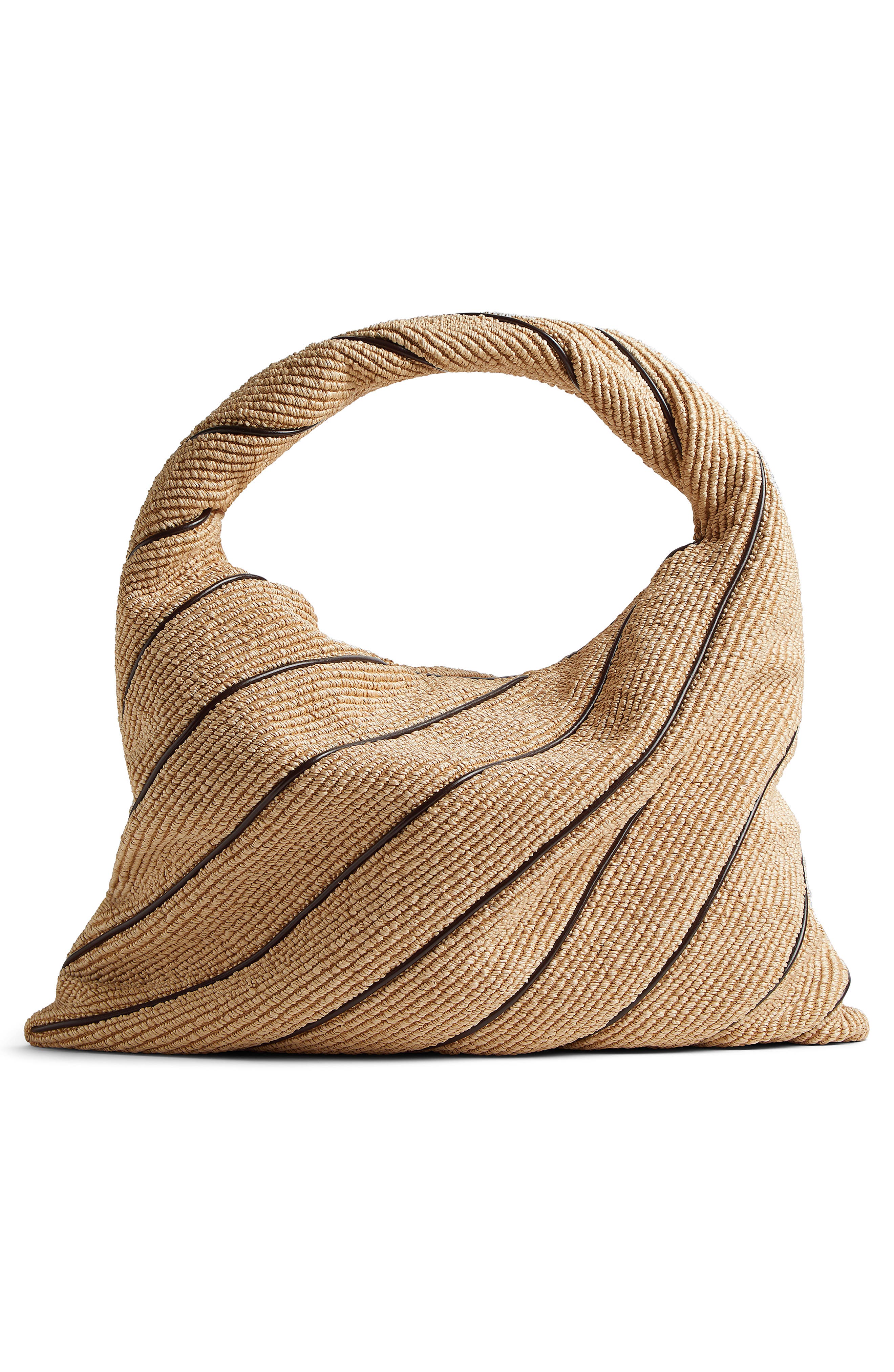 Bottega Veneta Large Hop Stripe Raffia Hobo Bag, Alternate, color, 9249 Natural-Fondant