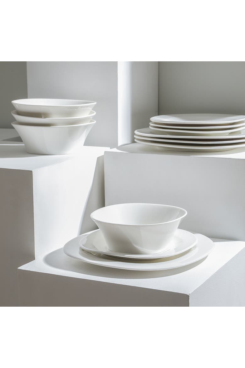 Quadro Porcelain 12-Piece Dinnerware Set, Alternate, color, White