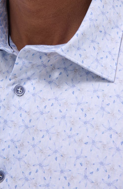 Bugatchi Myron Ooohcotton® Print Short Sleeve Button-up Shirt In Air Blue