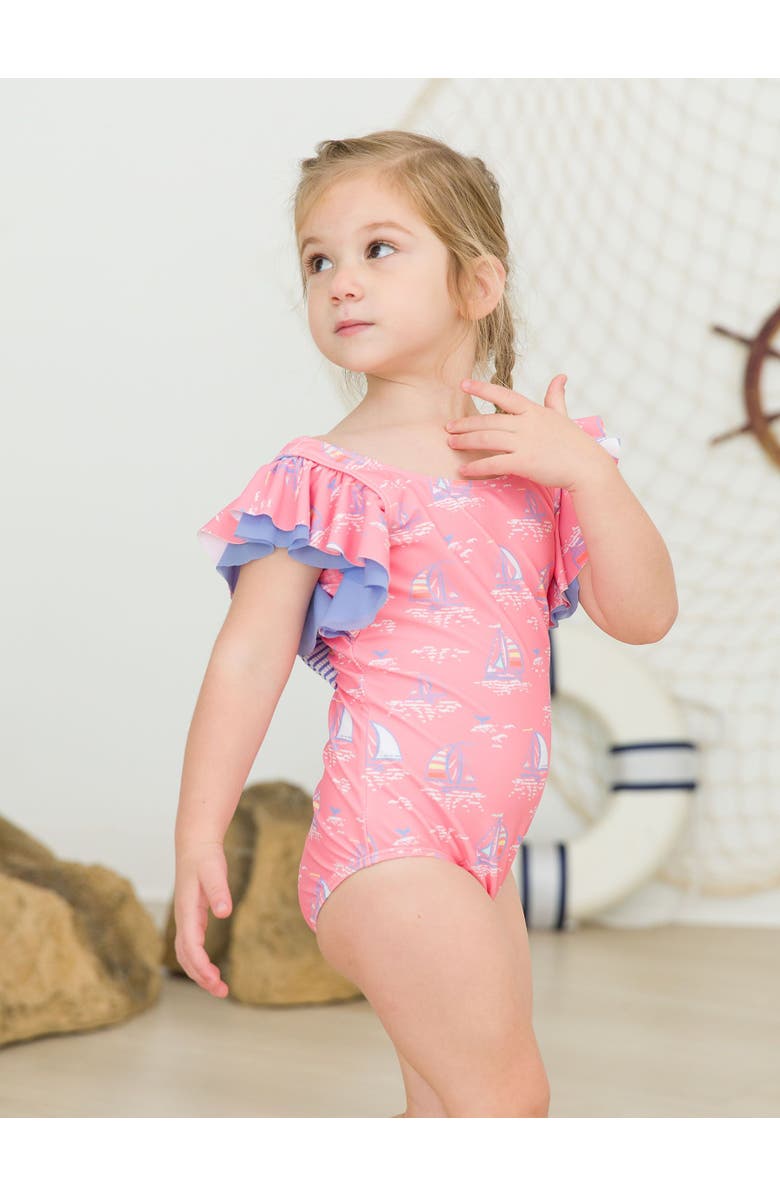 RuffleButts Baby/Toddler Girls UPF50+ Sun Protected Butterfly One Piece, Alternate, color, Pink Seas The Day