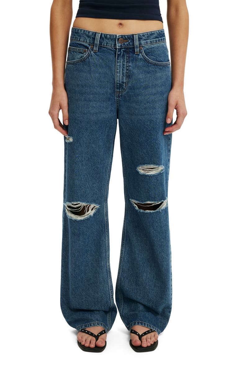 Cotton On 91 High Waist Straight Leg Jeans, Main, color, Harbour Blue Rip