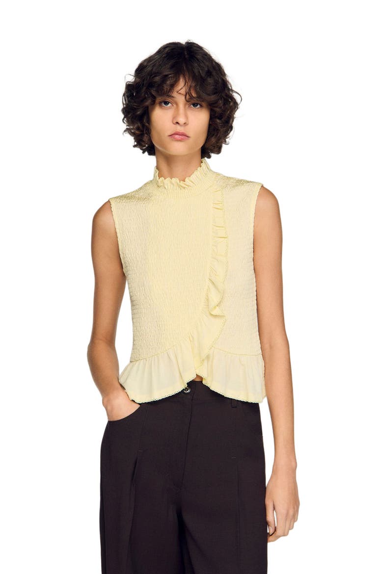 Ruffled smocked top, Main, color, Light yellow