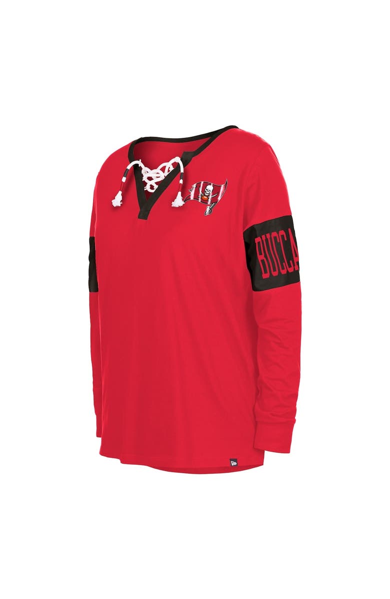 New Era Women's New Era Red Tampa Bay Buccaneers Lace-Up Notch Neck Long Sleeve T-Shirt, Alternate, color, Red
