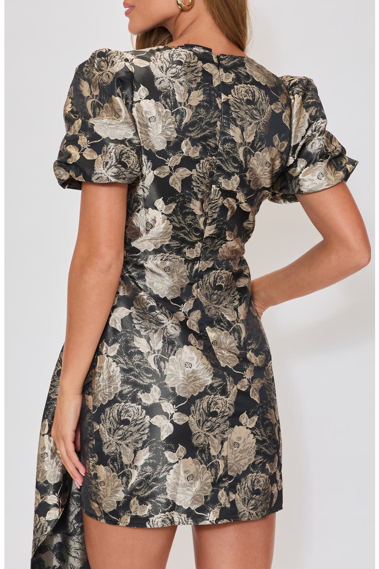 Holly Floral Brocade Pleated Drape Minidress, Alternate, color, BLACK/ GOLD