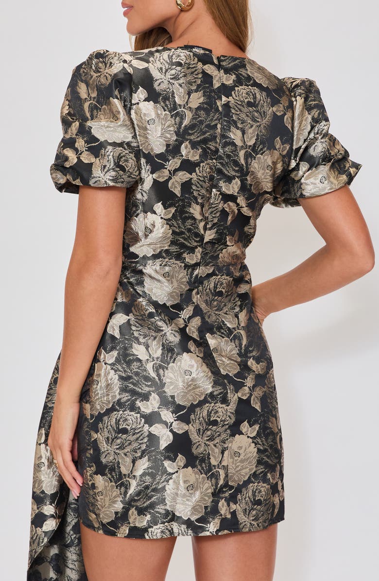 VICI Collection Holly Floral Brocade Pleated Drape Minidress, Alternate, color, Black/ Gold