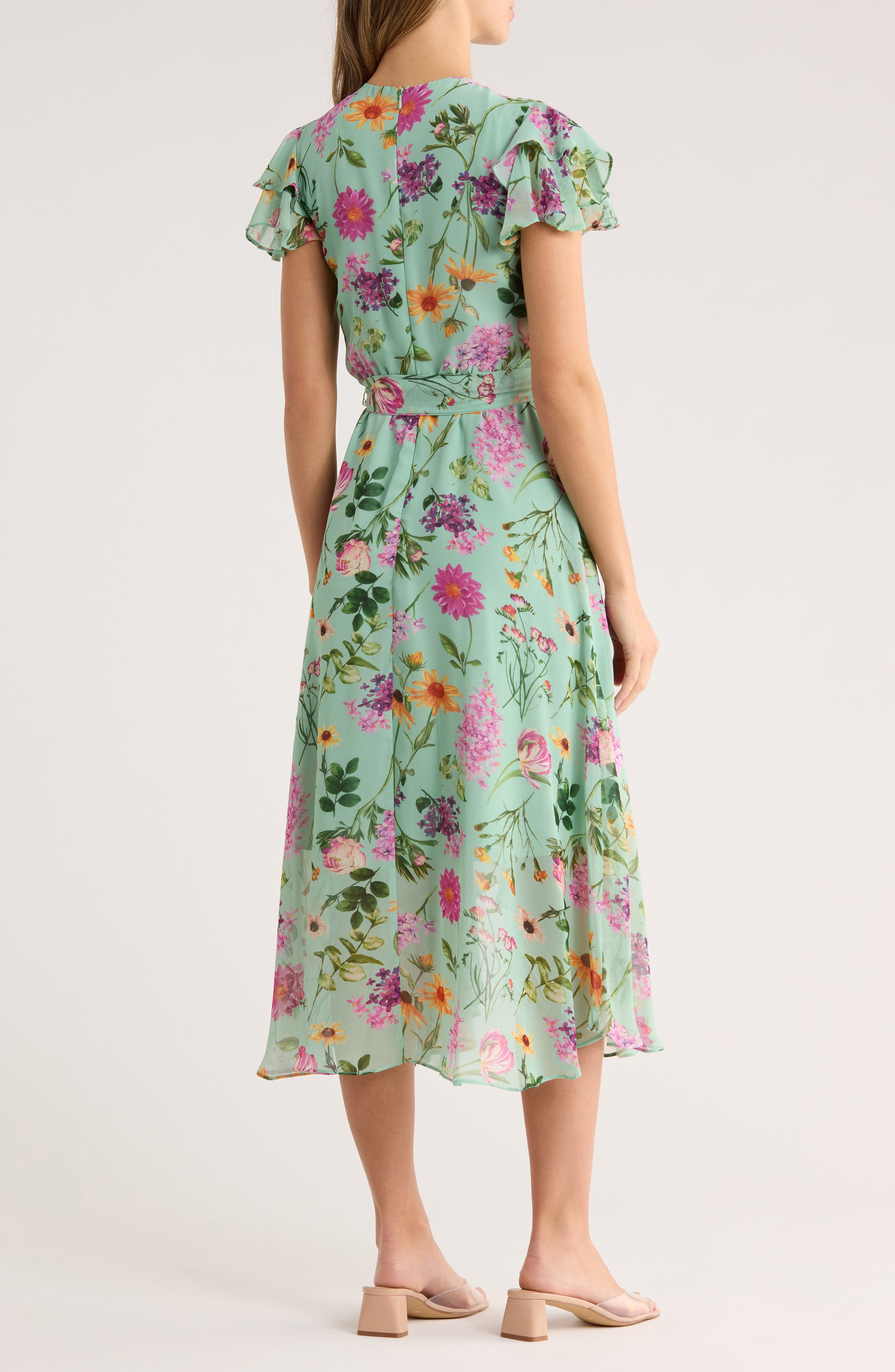 Eliza J Floral Short Sleeve Chiffon High-Low Dress (Women)