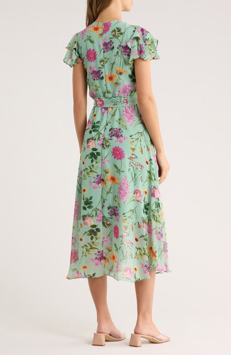 Eliza J Floral Short Sleeve Chiffon High-Low Dress, Alternate, color, Sage