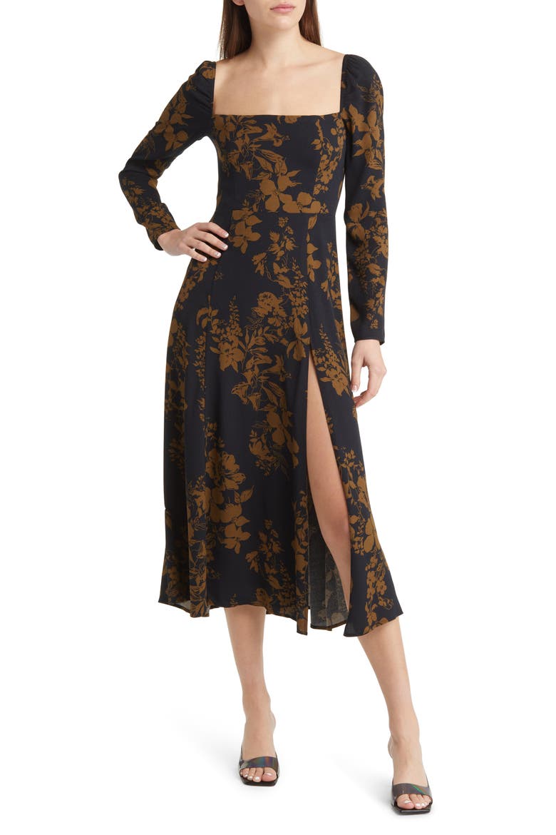 Sigmund Long Sleeve Midi Dress, Main, color, NIGHT GARDEN