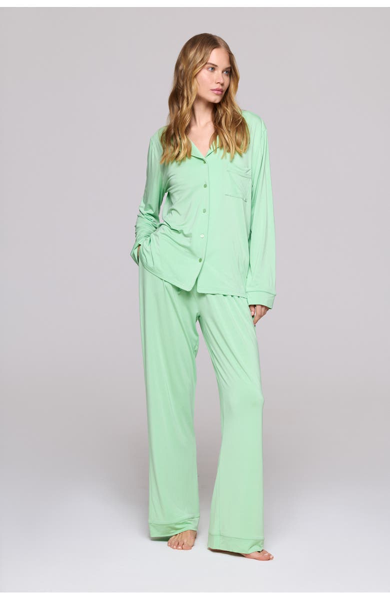 Crickle Daisy Matcha in the Desert Long Pajama Set, Main, color, Light Green