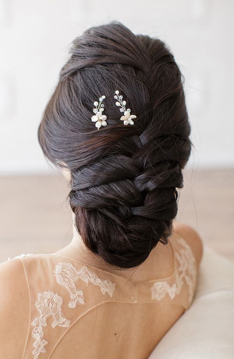 Nahla Set of 2 Pearl & Crystal Flower Pins