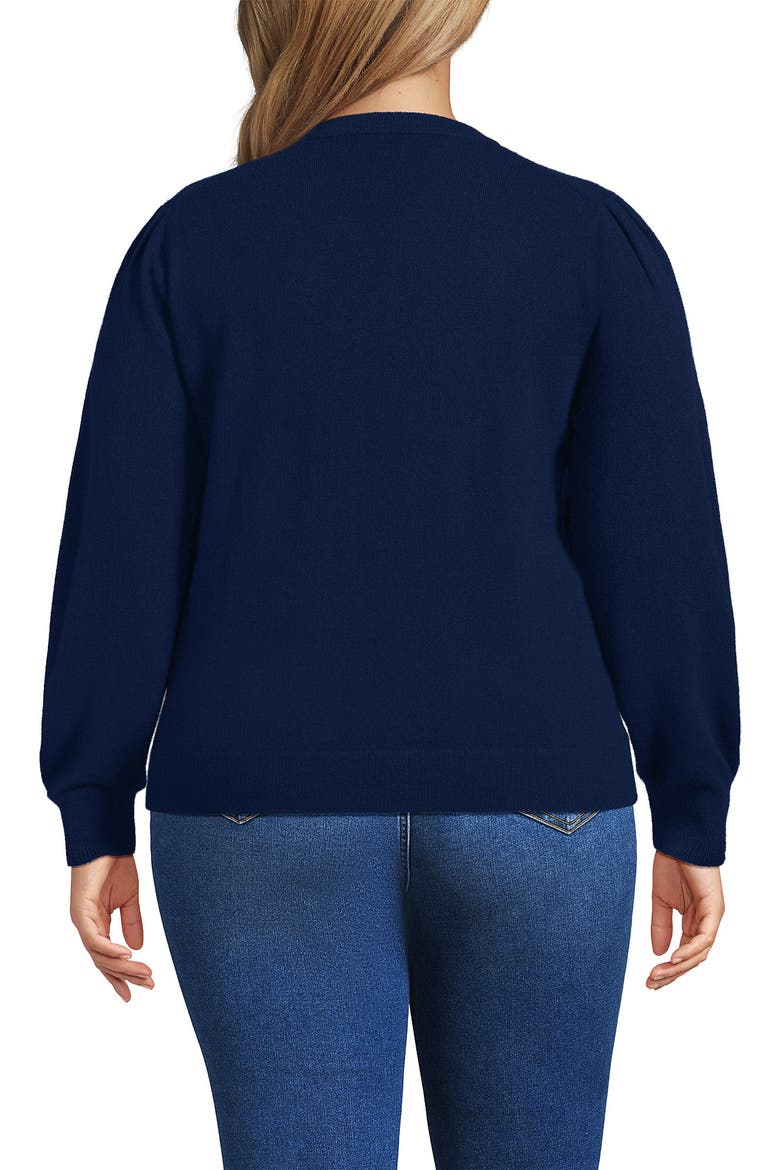 Cashmere Puff Sleeve Crew Neck Sweater, Alternate, color, Deep Sea Navy