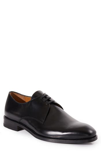 Paul Stuart Hancock Plain Toe Leather Blucher Derby Shoes In Black Leather