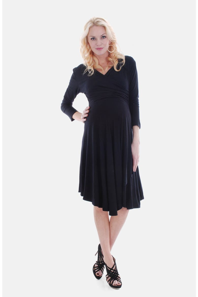 'Kaylee' Faux Wrap Maternity Dress, Main, color, BLACK