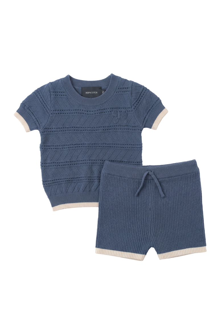 Textured Knit Short Sleeve Top and Shorts Set, Main, color, Moonlight