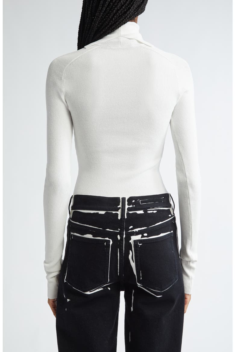 Fox Longline Logo Rib Turtleneck Top, Alternate, color, WHITE