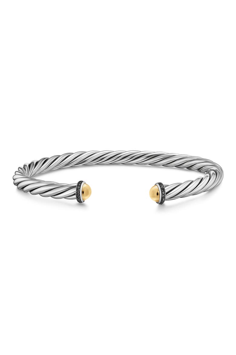 Men's Cable Cuff Bracelet in Sterling Silver with 14K Yellow Gold & Black Diamonds, 6mm, Alternate, color, SILVER PAVE