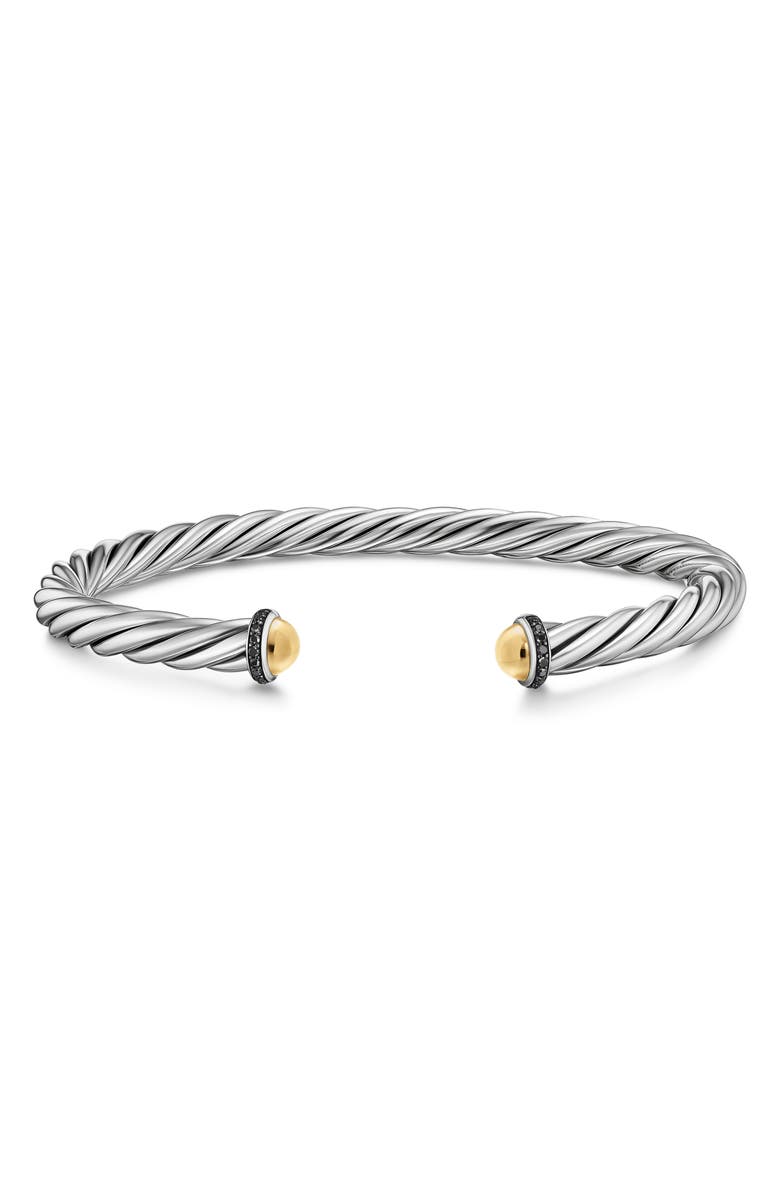 David Yurman Men's Cable Cuff Bracelet in Sterling Silver with 14K Yellow Gold & Black Diamonds, 6mm, Alternate, color, Silver Pave