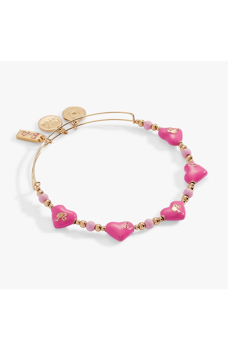 Alex and Ani Barbie Logo Heart Beaded Bangle Bracelet, Main, color, Gold