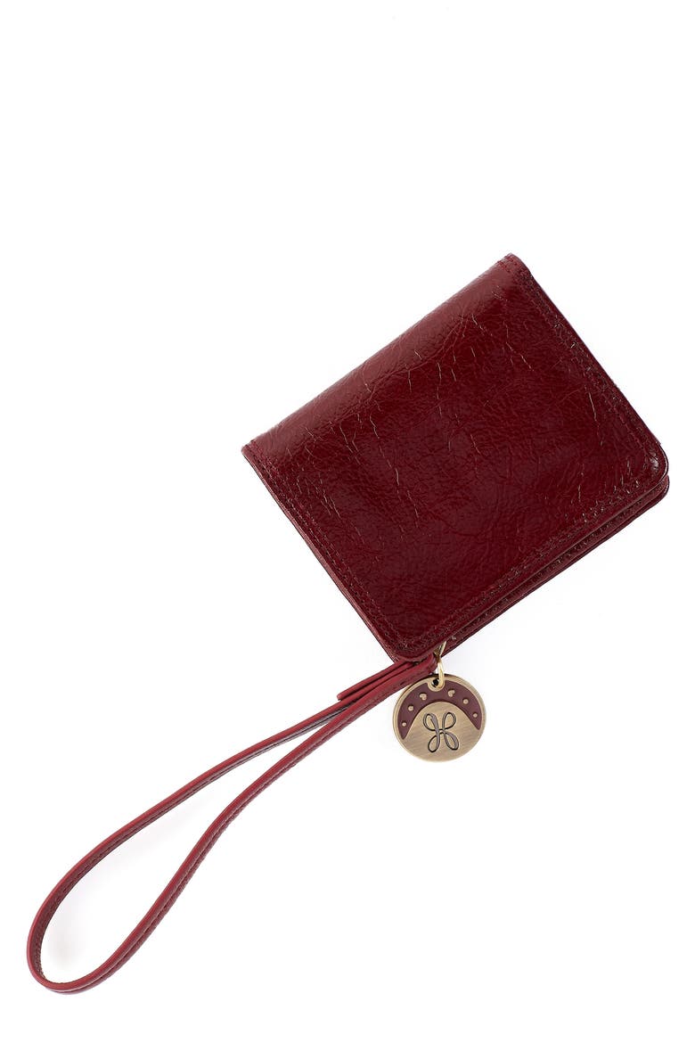 Coin Leather Wristlet Wallet, Main, color, GARNET GLOSS