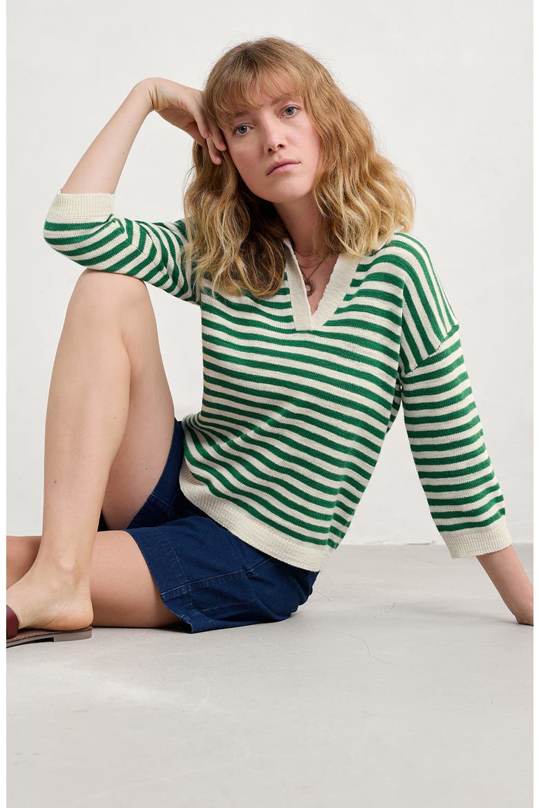 Gwnynver Stripe Cotton & Linen Sweater, Alternate, color, KNIT MINI CORNISH ISLAND ECRU