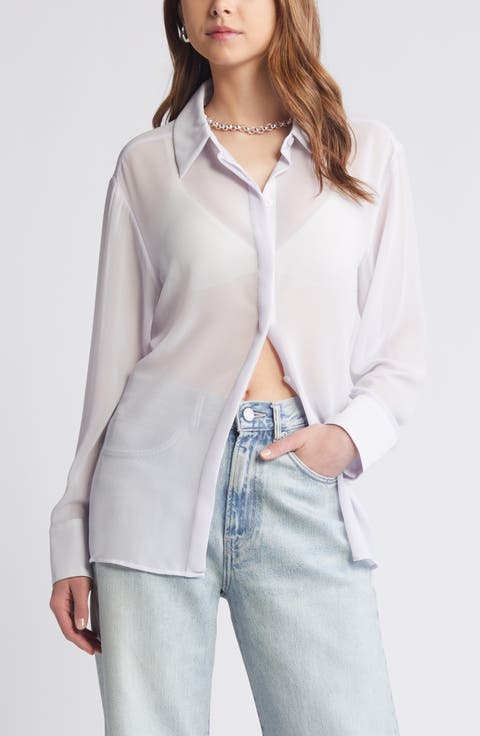 Oversize Semisheer Button-Up Shirt