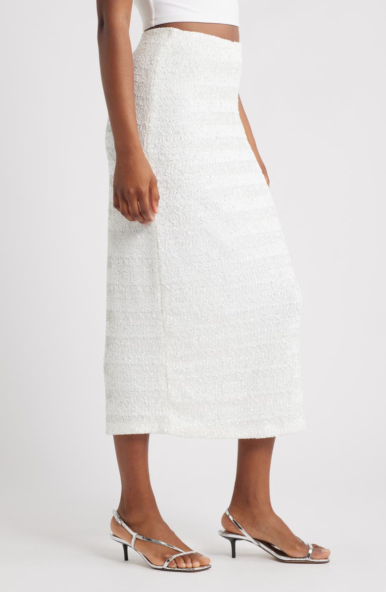 Topshop Sequin Midi Skirt, Alternate, color, White