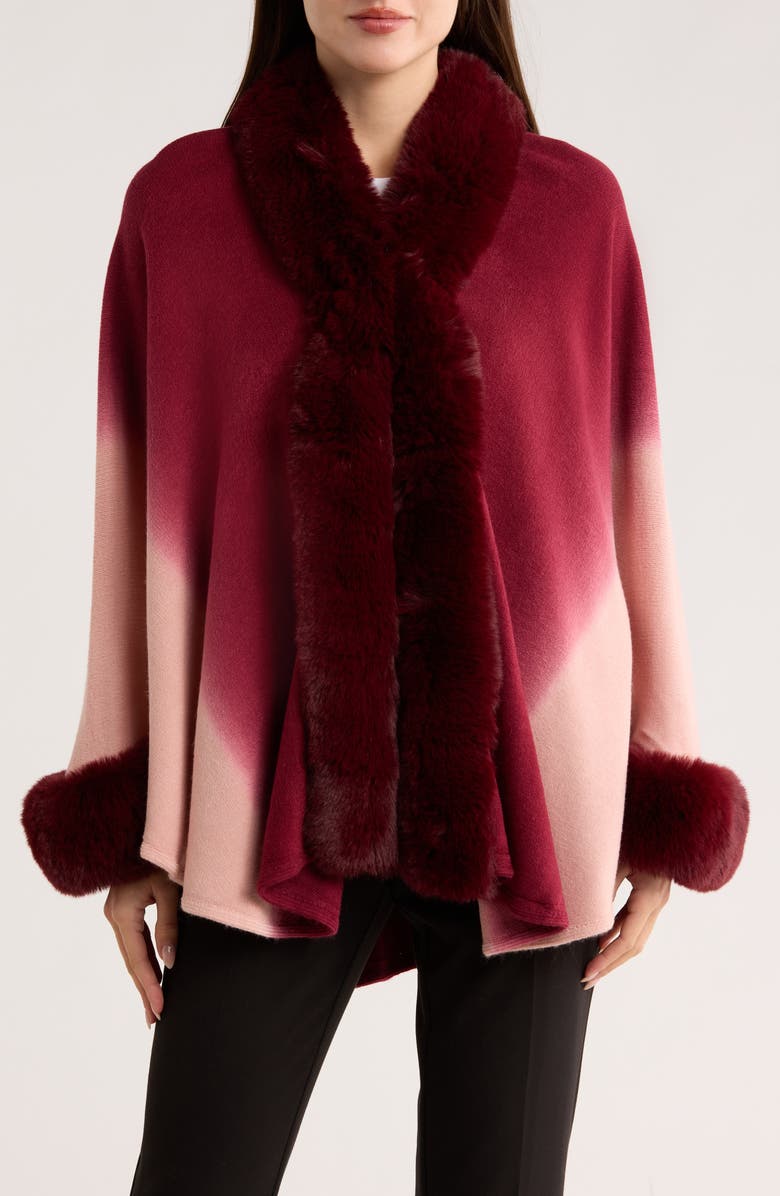 PATRIZIA LUCA Ombré Faux Fur Cape, Main, color, Burgundy