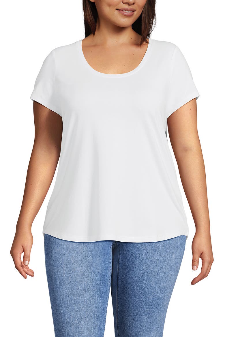 Plus Size Short Sleeve Lightweight Jersey Scoop Neck T-shirt, Main, color, White