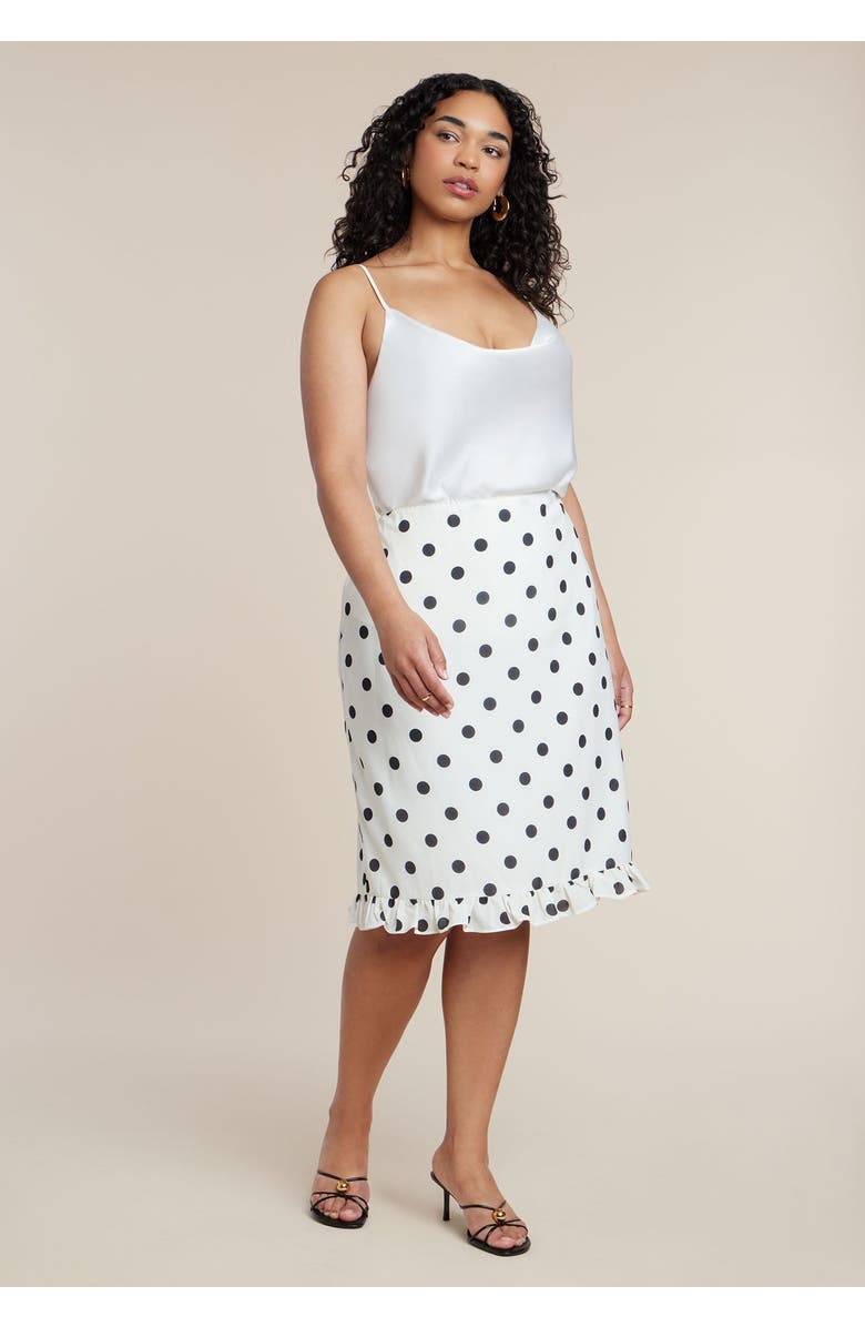 ELOQUII Tie-Waist Poplin Maxi Skirt, Main, color, Cream And Black Dot