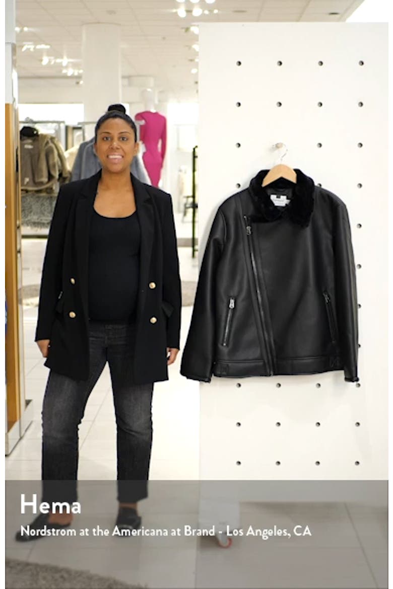 Faux Shearling Trim Faux Leather Biker Jacket video