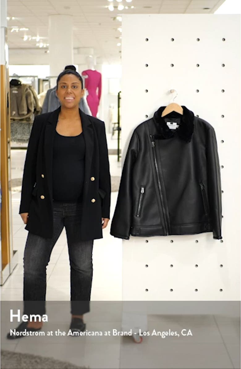 Faux Shearling Trim Faux Leather Biker Jacket, sales video thumbnail