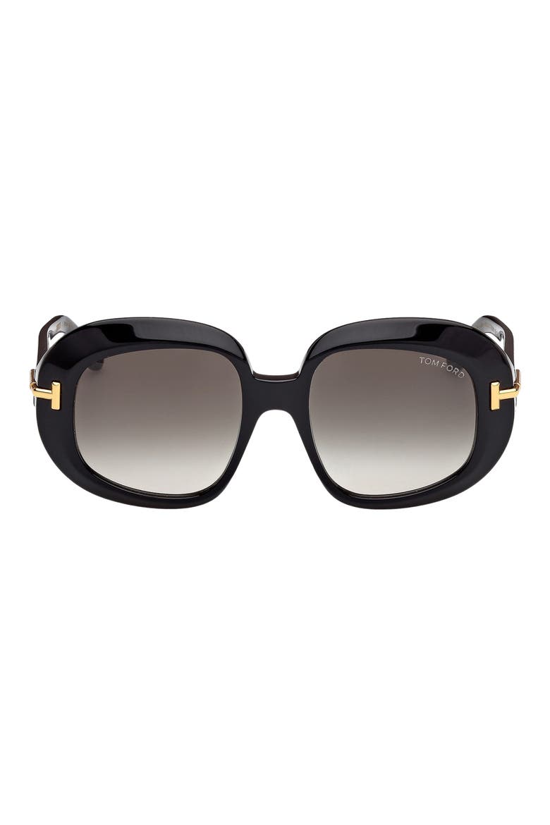 Icon 53mm Gradient Round Sunglasses, Main, color, SHINY BLACK / GRAD SMOKE