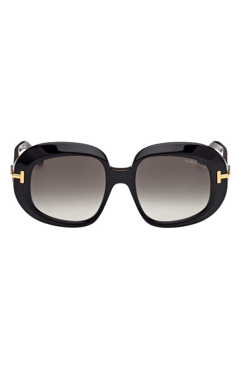 TOM FORD Icon 53mm Gradient Round Sunglasses, Main, color, Shiny Black / Grad Smoke