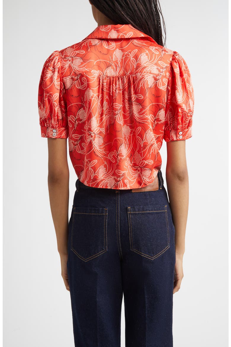 Abena Floral Puff Sleeve Tie Front Button-Up Shirt, Alternate, color, BISOU MULTI