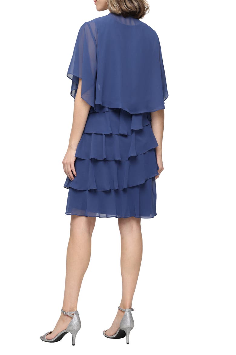 Tiered Ruffle Chiffon Dress with Jacket, Alternate, color, WEDGEWOOD