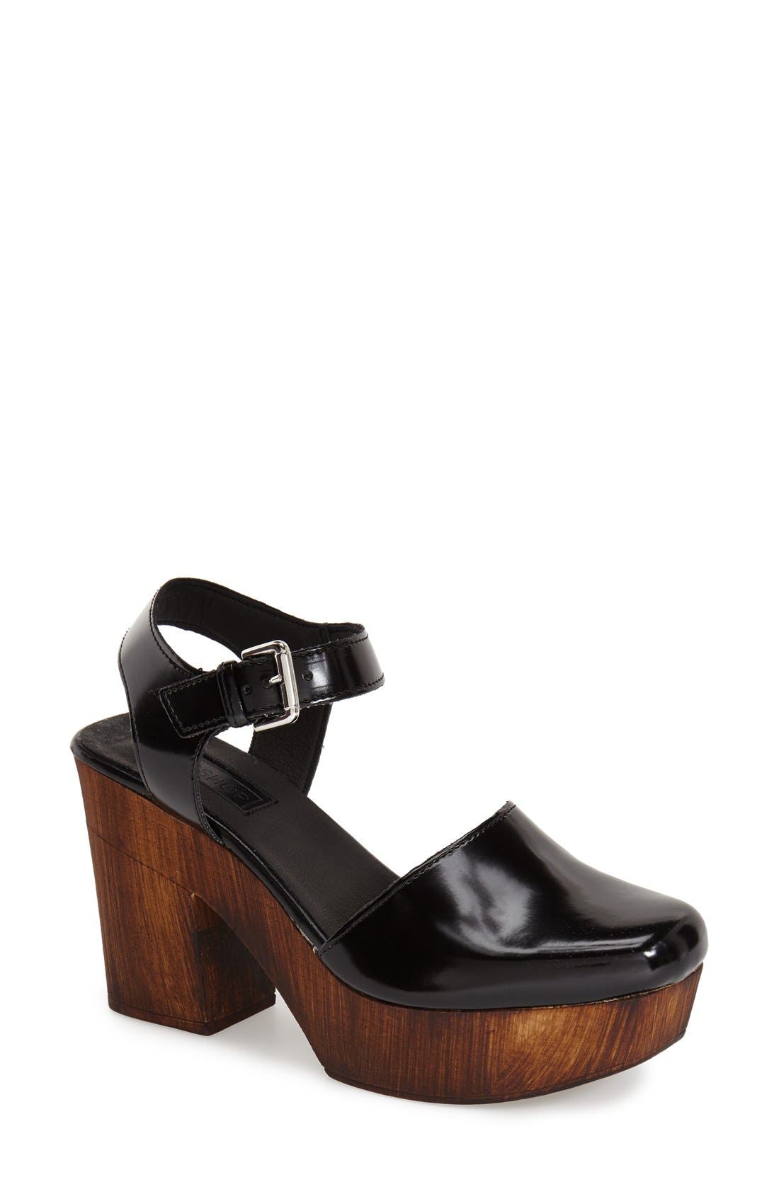 Topshop 'Smile' Wooden Platform Leather Sandal, Main, color, 