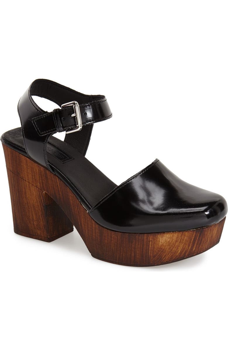 Topshop 'Smile' Wooden Platform Leather Sandal, Main, color,
