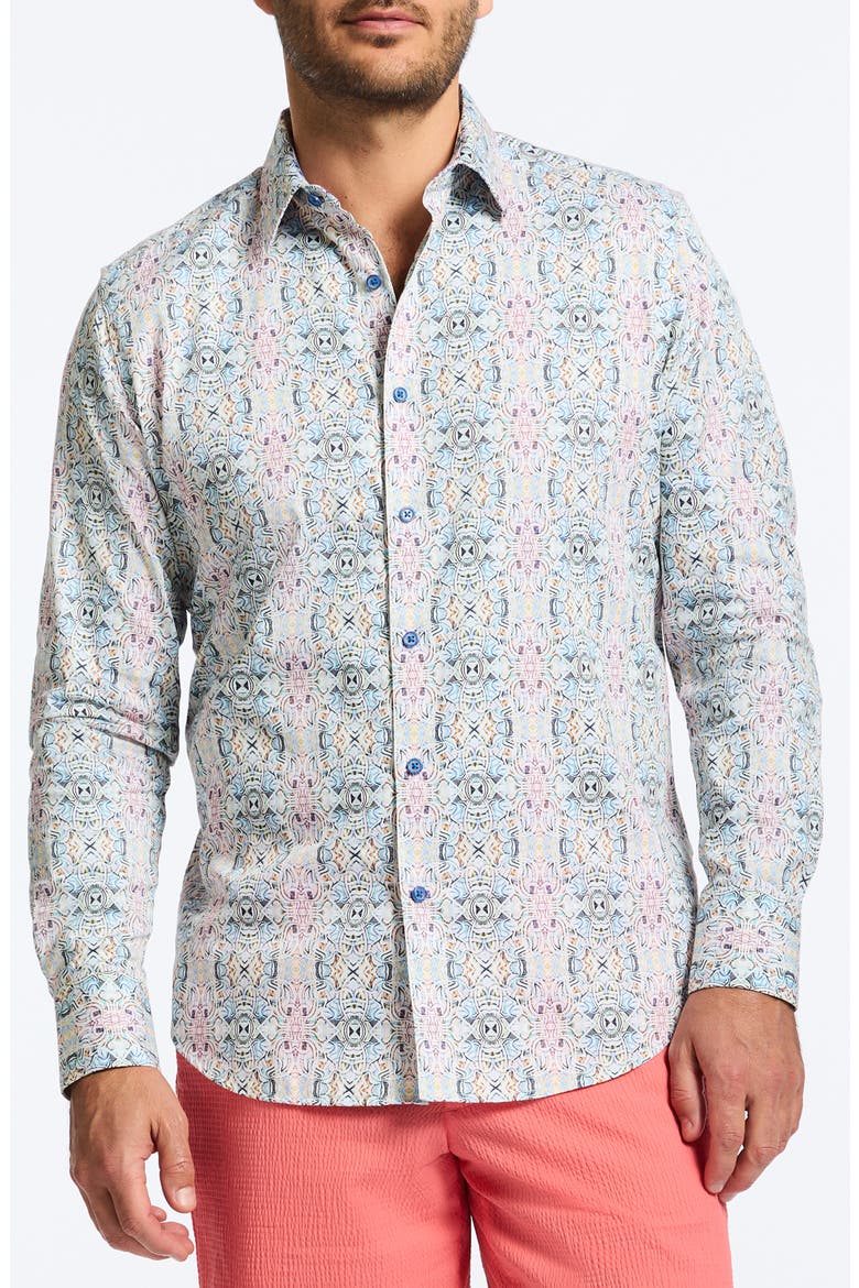 Gomera Tapestry Print Stretch Cotton Button-Up Shirt, Main, color, IVORY MULTI