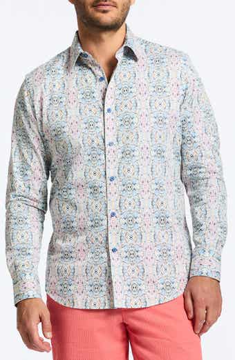 Gomera Tapestry Print Stretch Cotton Button-Up Shirt