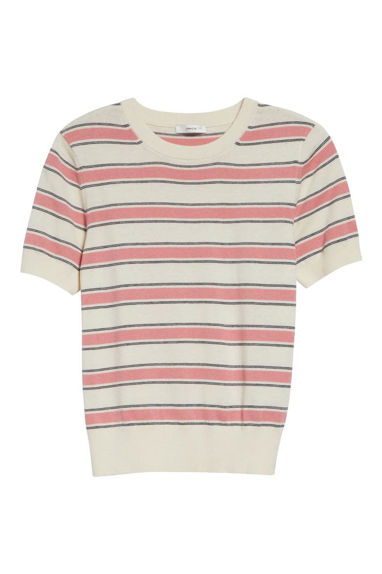 Stripe Short Sleeve Cotton & Cashmere Sweater T-Shirt, Alternate, color, LOTUS PINK COMBO