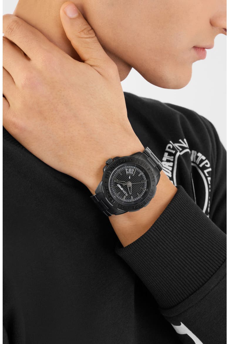 Rampage Three Hand Quartz Bracelet Watch, 44mm, Alternate, color, BLACK