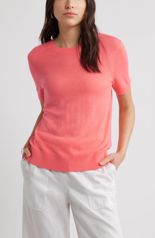 Shop Caslonr Caslon(r) Short Sleeve Merino Wool Blend Crewneck Sweater In Coral Sugar