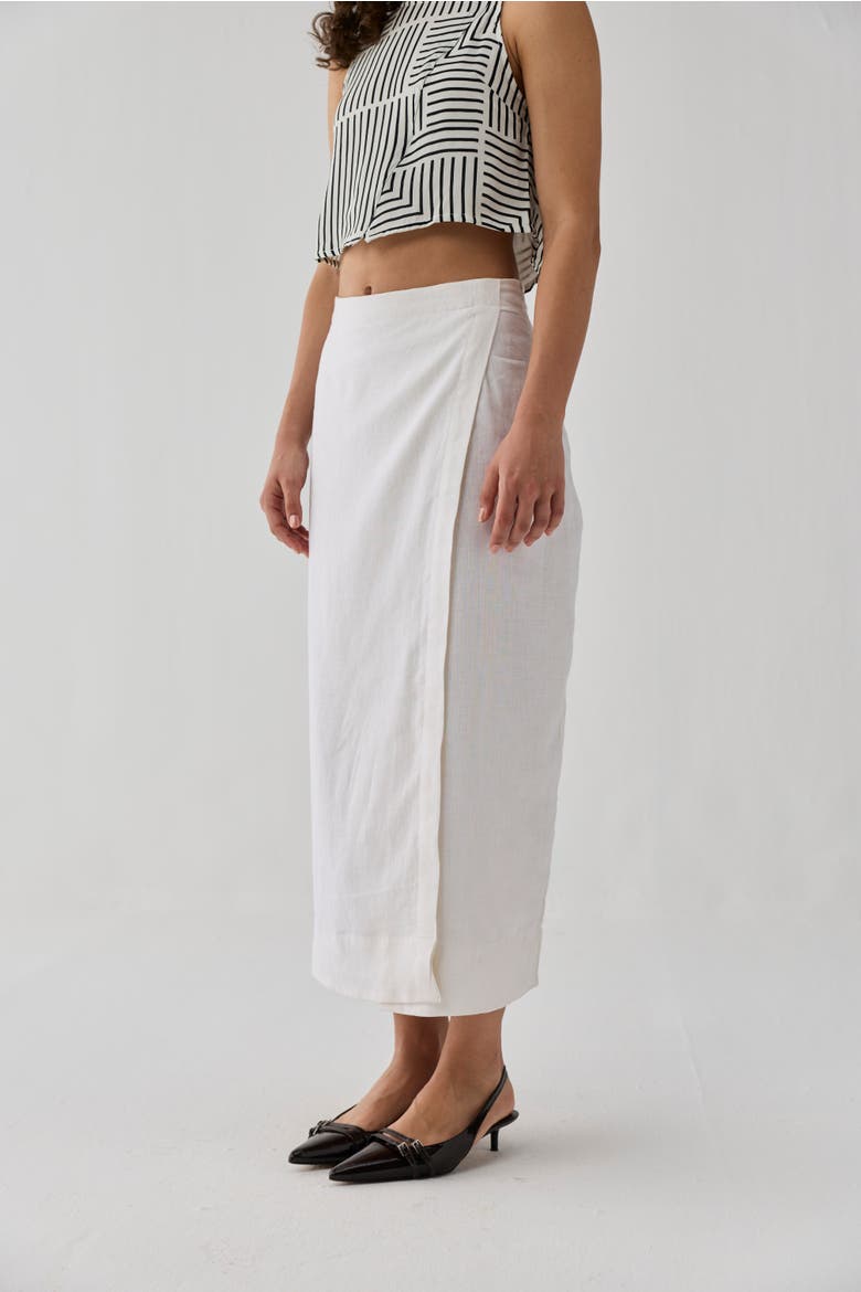 Fitted Overlap Midi Skirt, Alternate, color, Off White