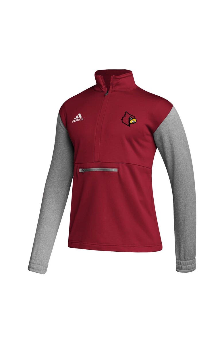 adidas Men's adidas Red/Heathered Gray Louisville Cardinals Team AEROREADY Half-Zip Top, Alternate, color, 